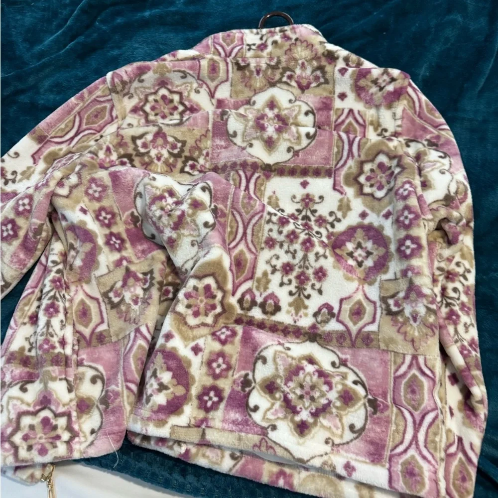 Alfred Dunner Cream and Purple Teddy Jacket - Picture 3 of 3